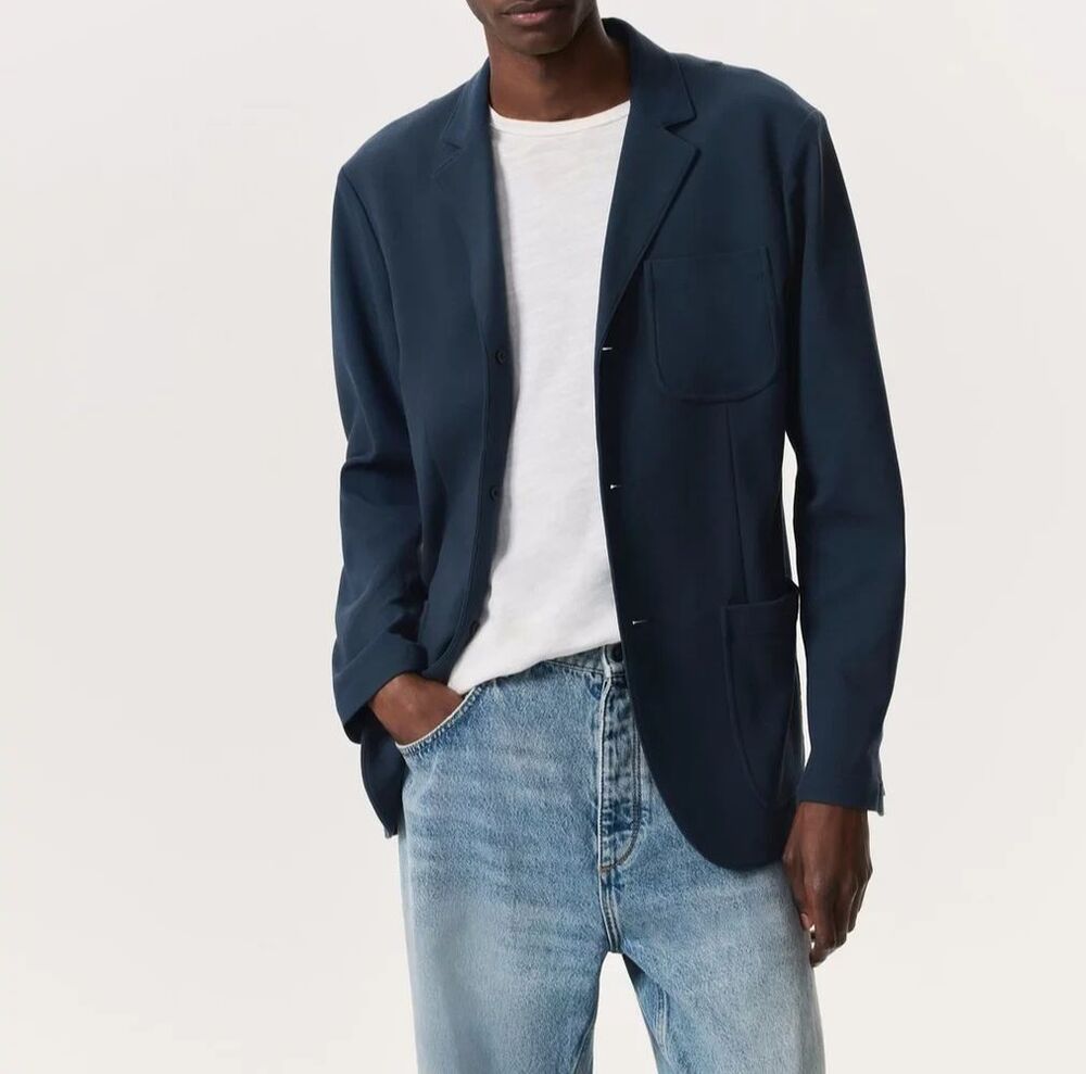 RAG & BONE Jacket Mens Size 42 Navy ACHILLES Knit Blazer Cotton Blend $598